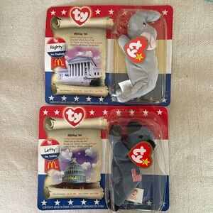 Ty McDonald’s teeny beanies lefty donkey righty elephant NEW original packaging